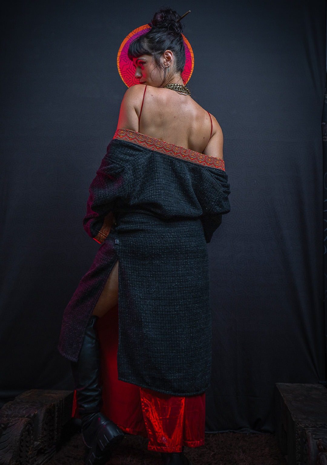 Open Kimono / Chanel Woven Border - Black NAGALAND